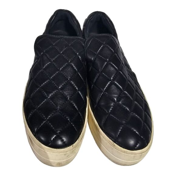 J/SLIDES Black Leather Quilted Slip‎ On Sneakers - Size 8 1/2 - Picture 2 of 8